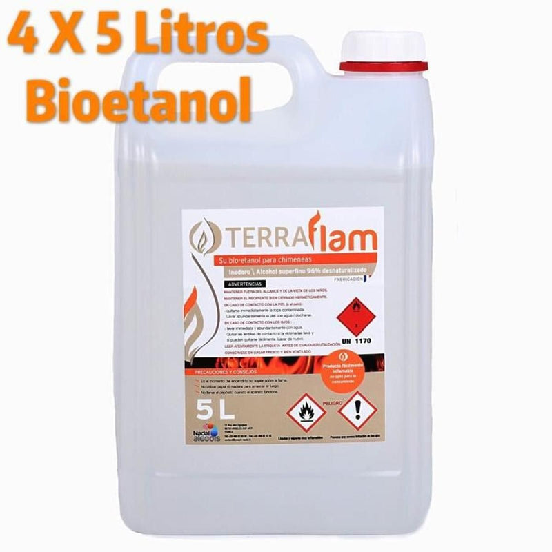 Bidon bioéthanol TERRAFLAM : 4 x 5 Litres